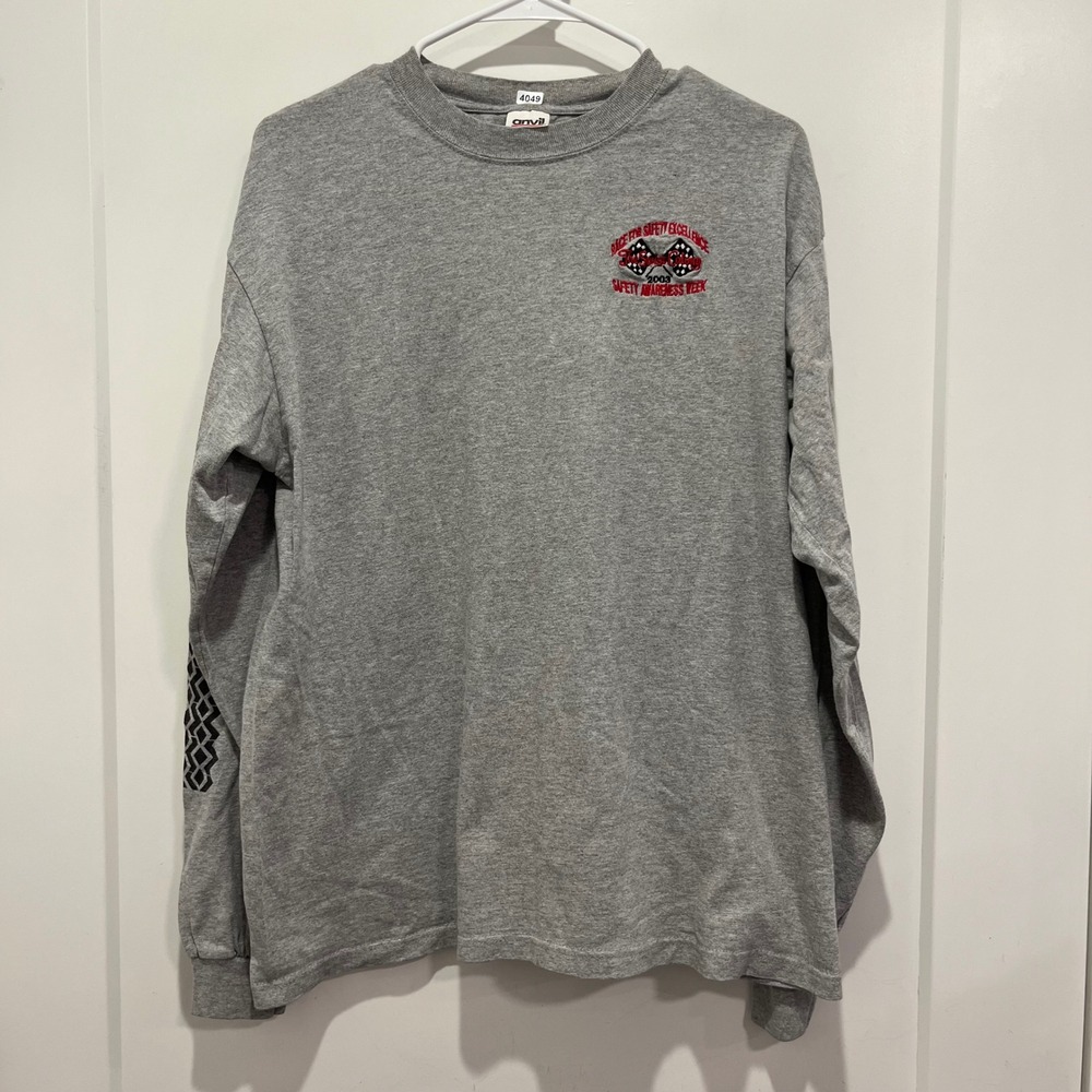 Anvil Mens Long Sleeve Graphic Tee Gray 2003 Safety Awareness Week Large